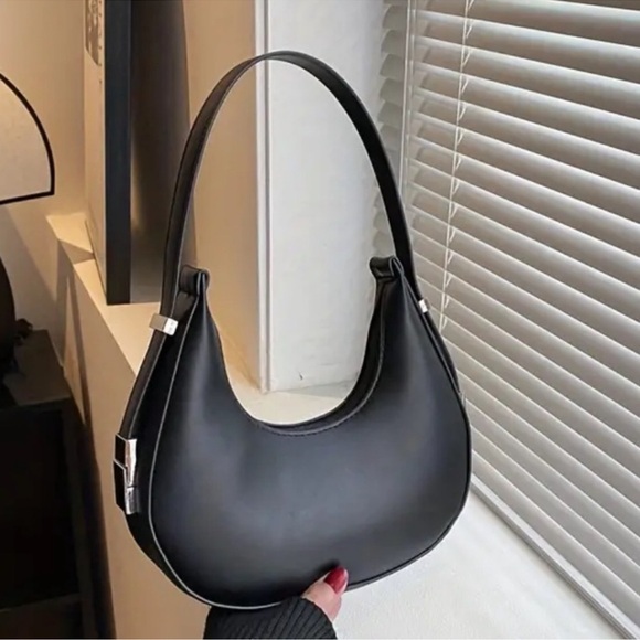 Handbags - Black Crescent Moon Shoulder Bag | Faux Leather | Silver Hardware | NWT